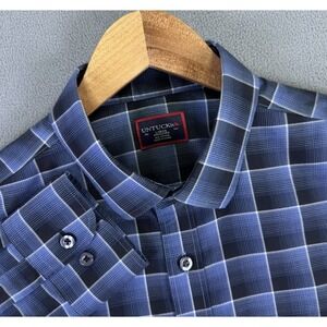 UNTUCKit Shirt Mens Large Blue Black Lerman Wrinkle Free Cotton Office Casual